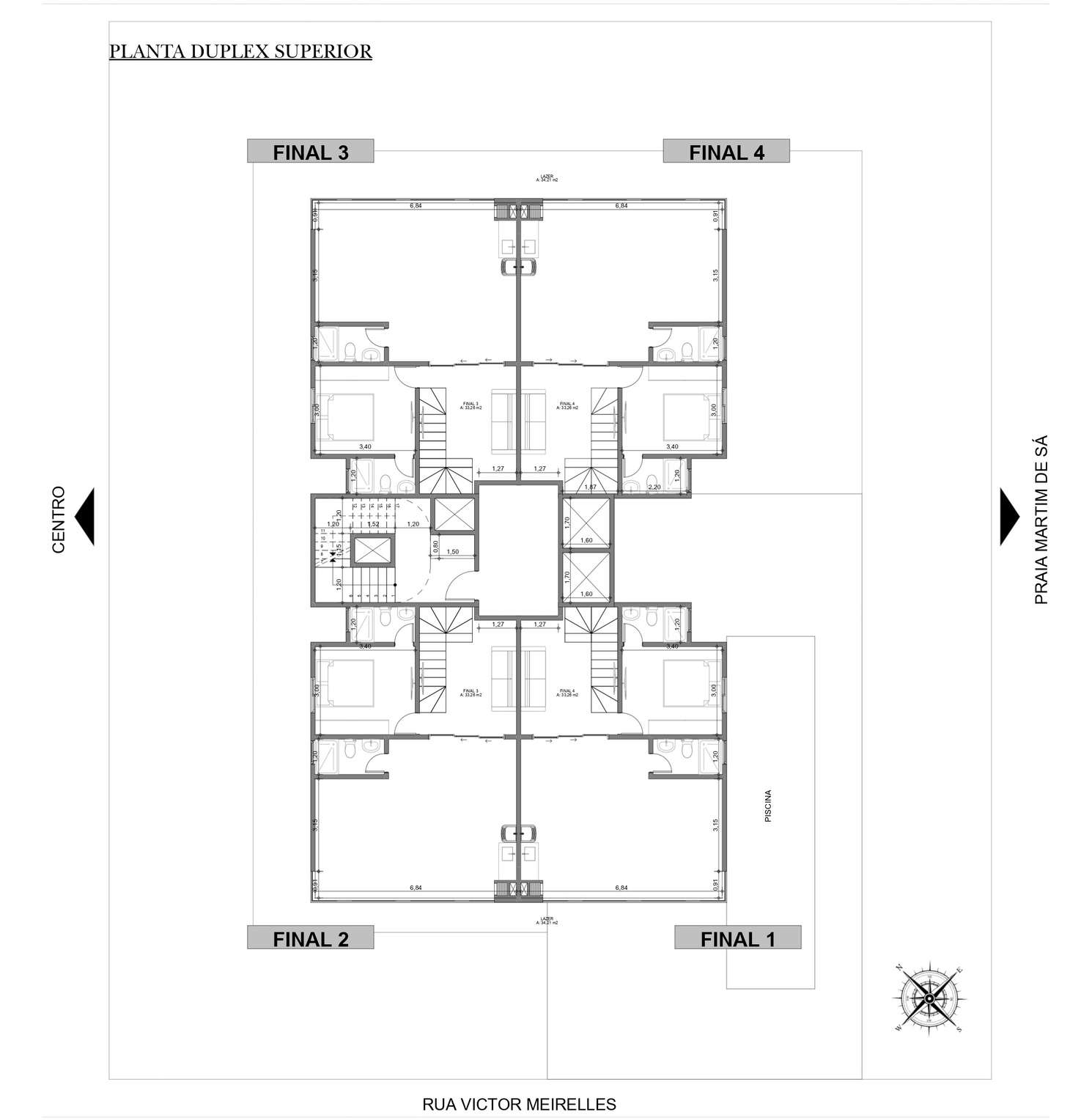 Planta baixa do pavimento superior da cobertura duplex do Residencial Trieste