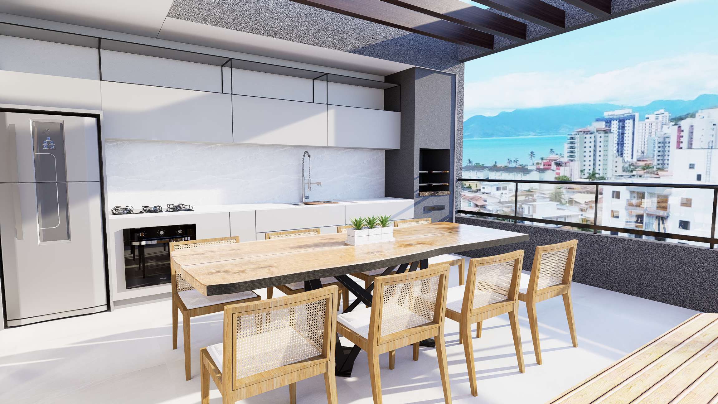 Espaço gourmet da varanda superior da cobertura duplex do Residencial Trieste